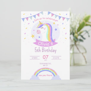 Regenbogen-Geburtstagseinladung für Mädchen Boho R Einladung
