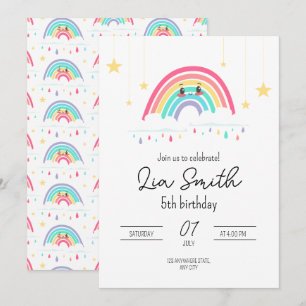 Regenbogen Geburtstagseinladung für Mädchen Boho R Einladung