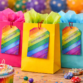 Regenbogen-Geburtstagsstreifen-Konfetti-Party Geschenkanhänger