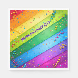 Regenbogen-Geburtstagsstreifen-Konfetti-Party Serviette