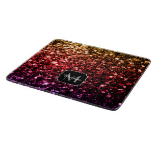 Regenbogen Gelb Rot Lila Glanz Monogramm Schneidebrett