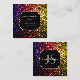 Regenbogen gelb rot violett funkelt Monogramm Quadratische Visitenkarte