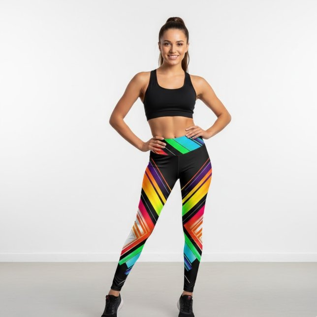 Regenbogen-Geometrie-Druck Hohe Taille Leggings (Von Creator hochgeladen)