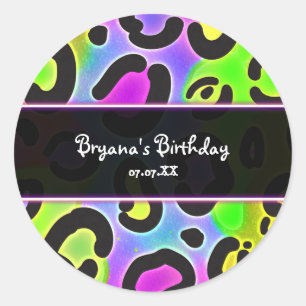 Regenbogen Gepard Leopardendruck Party-Aufkleber Runder Aufkleber