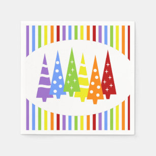 Regenbogen gestreifte Weihnachtsbäume Feiertagsser Serviette