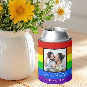 Regenbogen-Gestreiftes Foto Gay Pride LGBTQ Hochze Dosenkühler