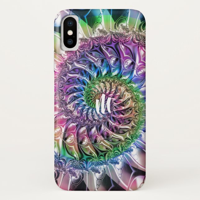 Regenbogen-gewundener Fraktal-Monogramm iPhone X Case-Mate iPhone Hülle (Rückseite)
