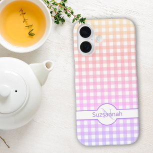 Regenbogen-Gingham-Karo-Monogramm individuell iPhone 16 Hülle