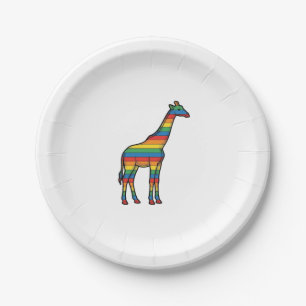 Regenbogen-Giraffe Vintage-Stich-Vektor-Design_1 Pappteller