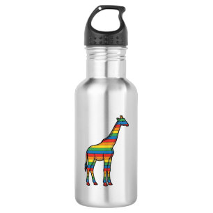 Regenbogen-Giraffe Vintage-Stichvektor-Design_1 Edelstahlflasche