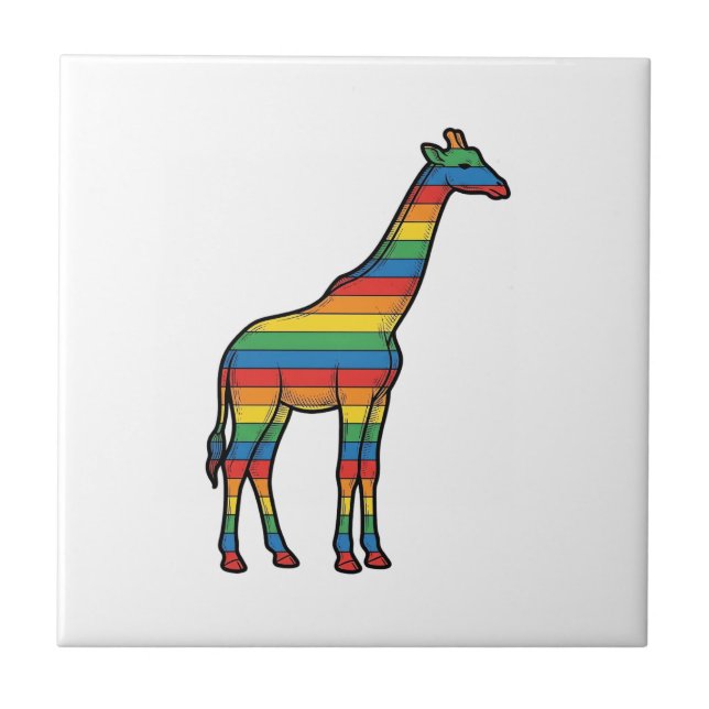 Regenbogen-Giraffe Vintage-Stichvektor-Design_1 Fliese (Vorderseite)