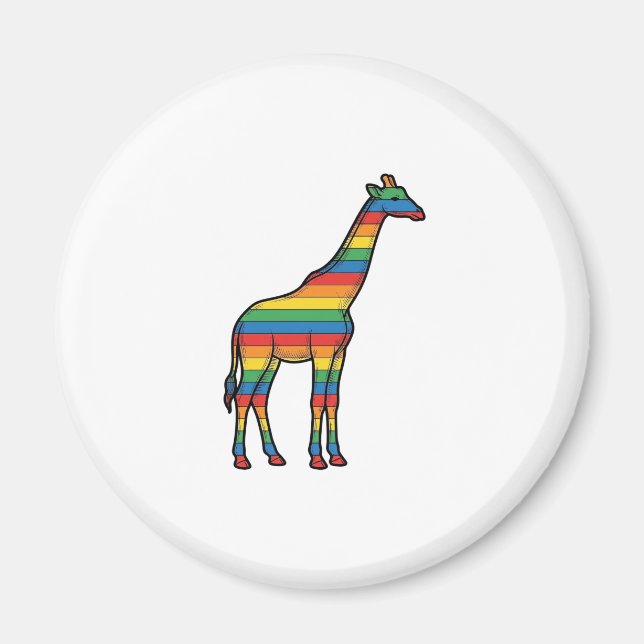 Regenbogen-Giraffe Vintage-Stichvektor-Design_1 Magnet (Vorne)