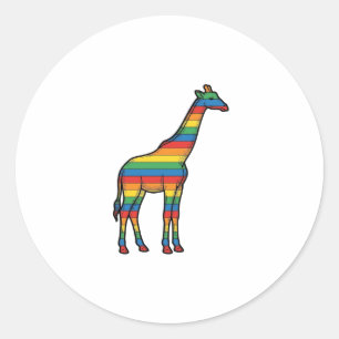 Regenbogen-Giraffe Vintage-Stichvektor-Design_1 Runder Aufkleber