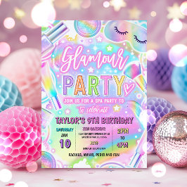 Regenbogen Glamour Spa Make-up-Party Verwöhn-Gebur Einladung