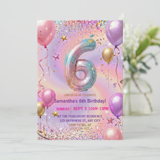 Regenbogen Glitter 6. Geburtstagsfeier Einladung