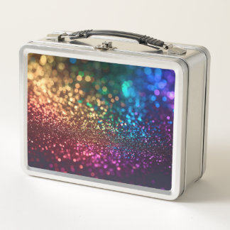 Regenbogen Glitter auf Schwarz Metall Brotdose