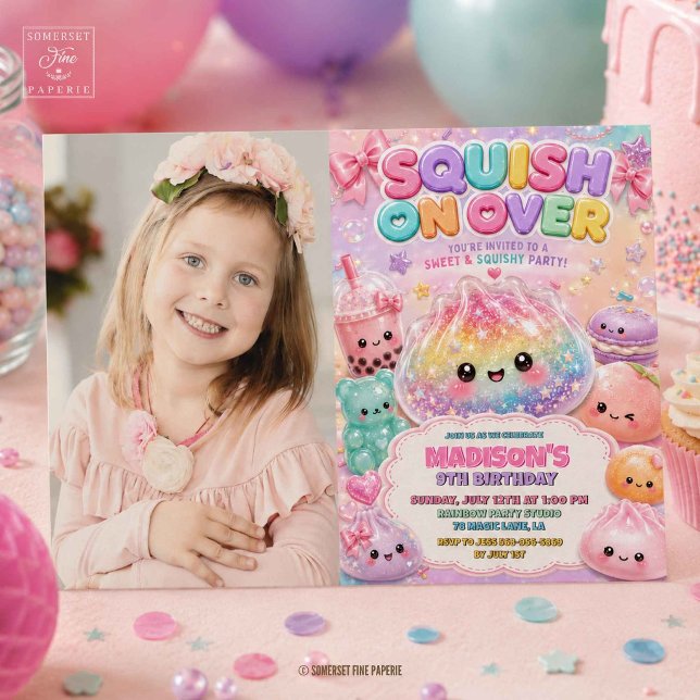 Regenbogen Glitter Dumpling Squishies Geburtstagsf Einladung (Rainbow Glitter Dumpling Squishies Birthday Party Invitation
)