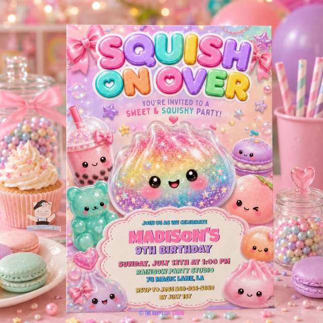 Regenbogen Glitter Dumpling Squishies Geburtstagsf Einladung (Rainbow Glitter Dumpling Squishies Birthday Party Invitation)