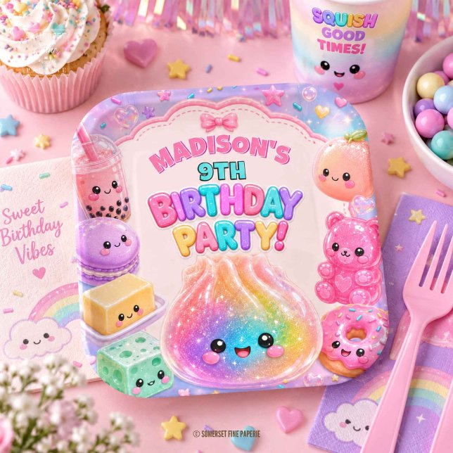 Regenbogen Glitter Dumpling Squishies Geburtstagsf Pappteller (Rainbow Glitter Dumpling Squishies Birthday Party Paper Plates)