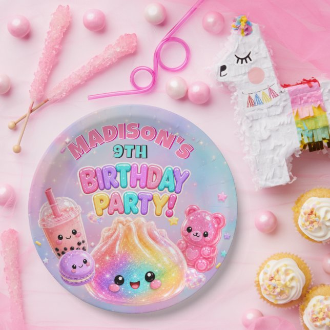 Regenbogen Glitter Dumpling Squishies Geburtstagsf Pappteller (Party)
