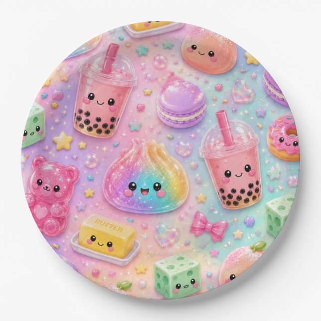 Regenbogen Glitter Dumpling Squishies Geburtstagsf Pappteller (Vorderseite)