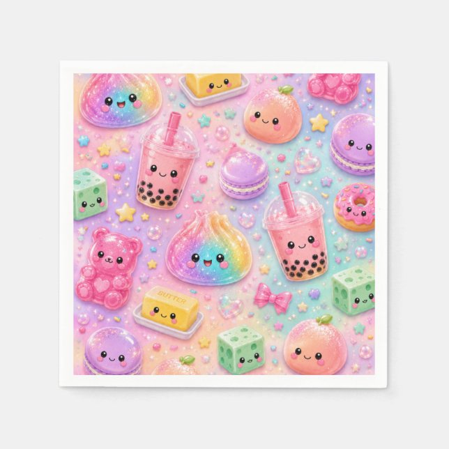 Regenbogen Glitter Dumpling Squishies Geburtstagsf Serviette (Vorderseite)