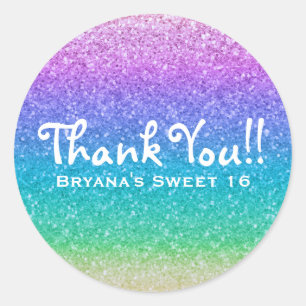 Regenbogen-Glitter-Funkel-Glam-Partygeschenk indiv Runder Aufkleber