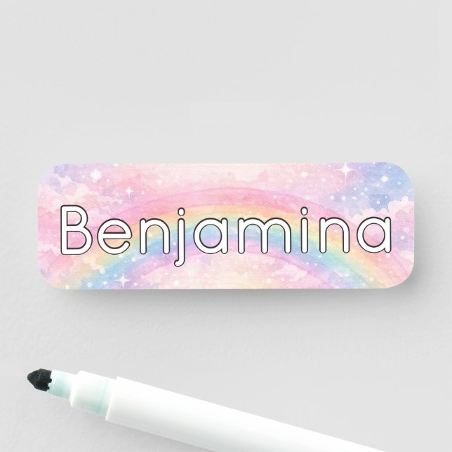 Regenbogen Glitter Funkelnde Wolke Schule Namensschild (Beispiel)