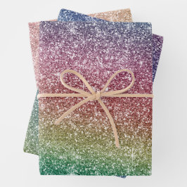 Regenbogen Glitter  Geschenkpapier Set