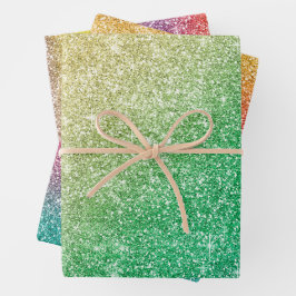 Regenbogen Glitter  Geschenkpapier Set