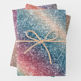 Regenbogen Glitter  Geschenkpapier Set