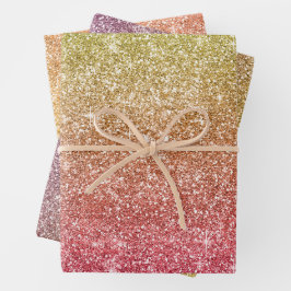 Regenbogen Glitter  Geschenkpapier Set