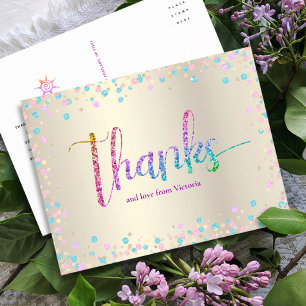 Regenbogen Glitter Gold Sweet 16 Geburtstag Dankes Postkarte