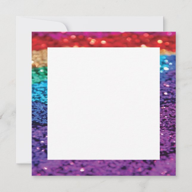 Regenbogen-Glitter-Hintergrundquadrat laden Einladung (Vorderseite)