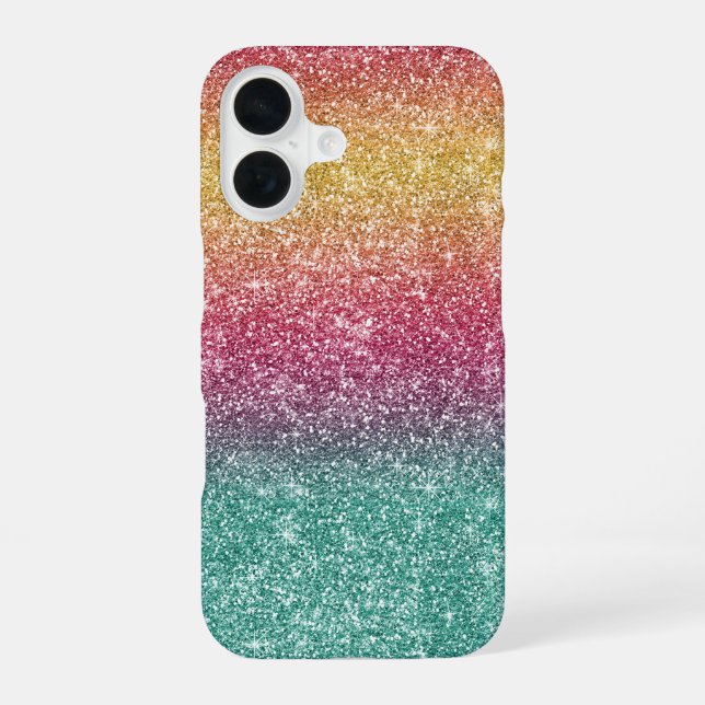 Regenbogen Glitter  iPhone 16 Hülle (Rückseite)