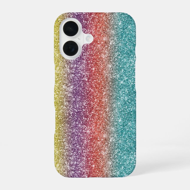 Regenbogen Glitter  iPhone 16 Hülle (Rückseite)