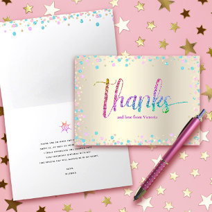 Regenbogen Glitter Konfetti Gold Sweet 16 Geburtst Dankeskarte