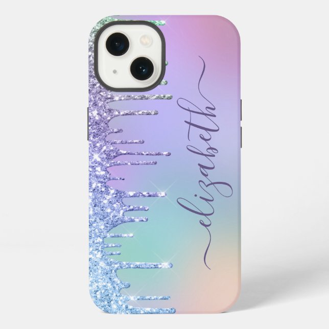 Regenbogen Glitter-Monogramm iPhone Hülle (Rückseite)