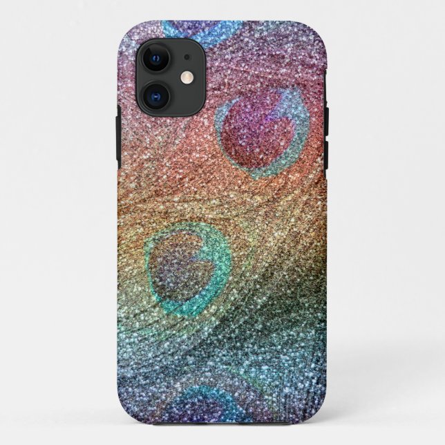 Regenbogen-Glitter-Pfaufedern Case-Mate iPhone Hülle (Rückseite)