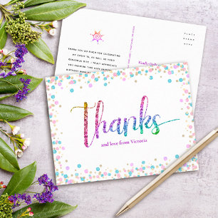 Regenbogen Glitter-Punkte Süße 16 Geburtstags-Dank Postkarte