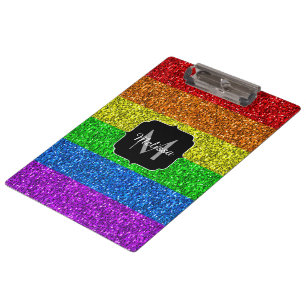 Regenbogen-Glitter-Schein Monogramm LGBT Flagge Klemmbrett