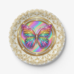 Regenbogen Glitter Schmetterling Elegante Spitze P Pappteller