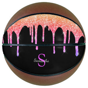 Regenbogen Glitter Sparkle Tropfen Monogramm Mädch Basketball
