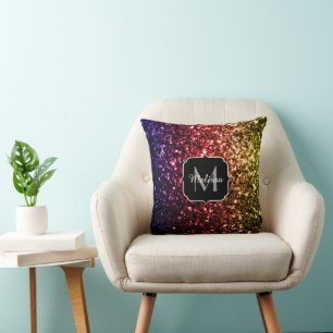 Regenbogen-Glitter-Sparkles-Monogramm-PL-Design Kissen