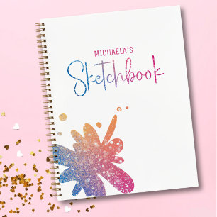 Regenbogen-Glitter-Splatter-Skizzenbuch-Notizbuch Notizbuch