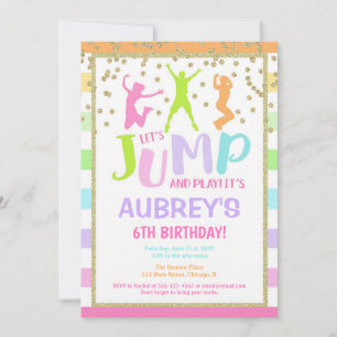 Regenbogen Glitter Trampolin Spring Geburtstagsmäd Einladung