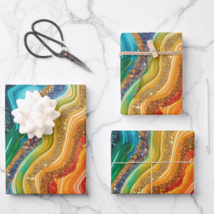Regenbogen-Glitzer-Agitiermuster-Party Geschenkpapier Set