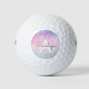 Regenbogen-Glitzer-Drillingslampe mit Monogramm Golfball
