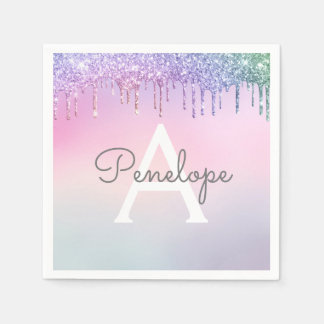 Regenbogen-Glitzer-Drillingslampe mit Monogramm Serviette