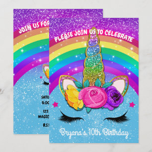Regenbogen Glitzer Einhorn Horn Gesicht Party Einladung
